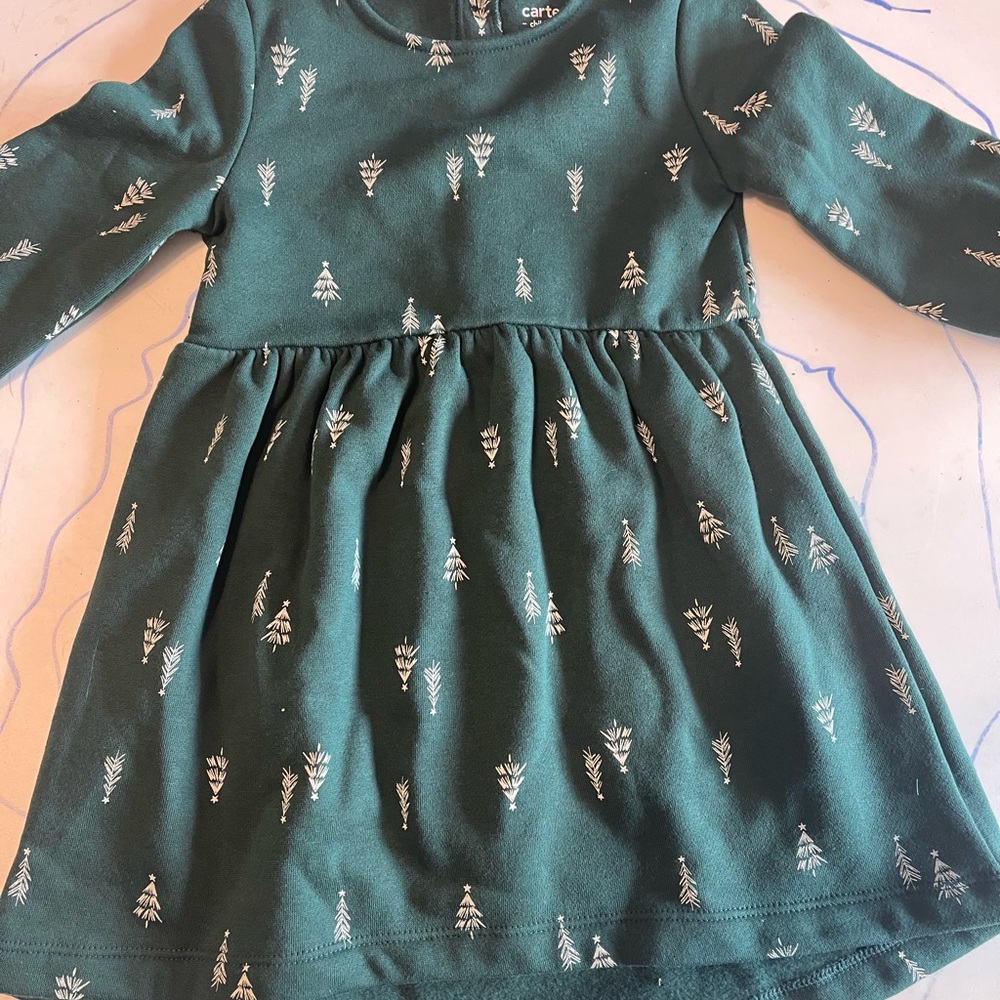 Carter's Green Long Sleeve Crew Neck Sundress